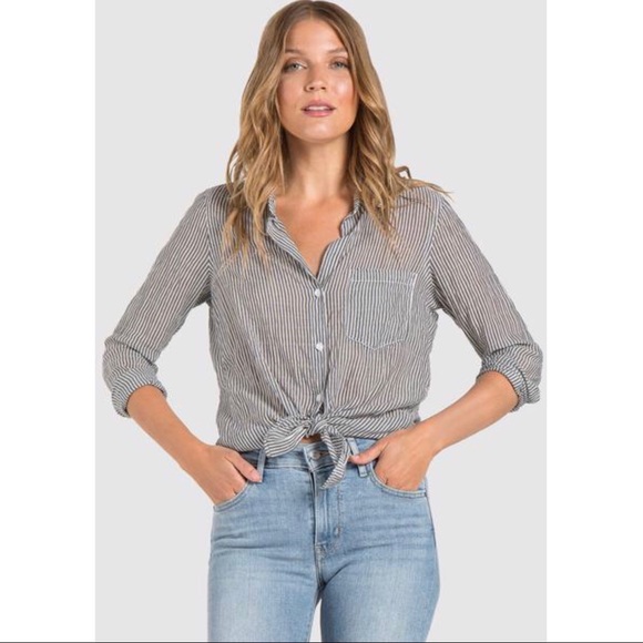 Sheer, Dark Green Striped Button Down Shirt, M - Picture 3 of 8